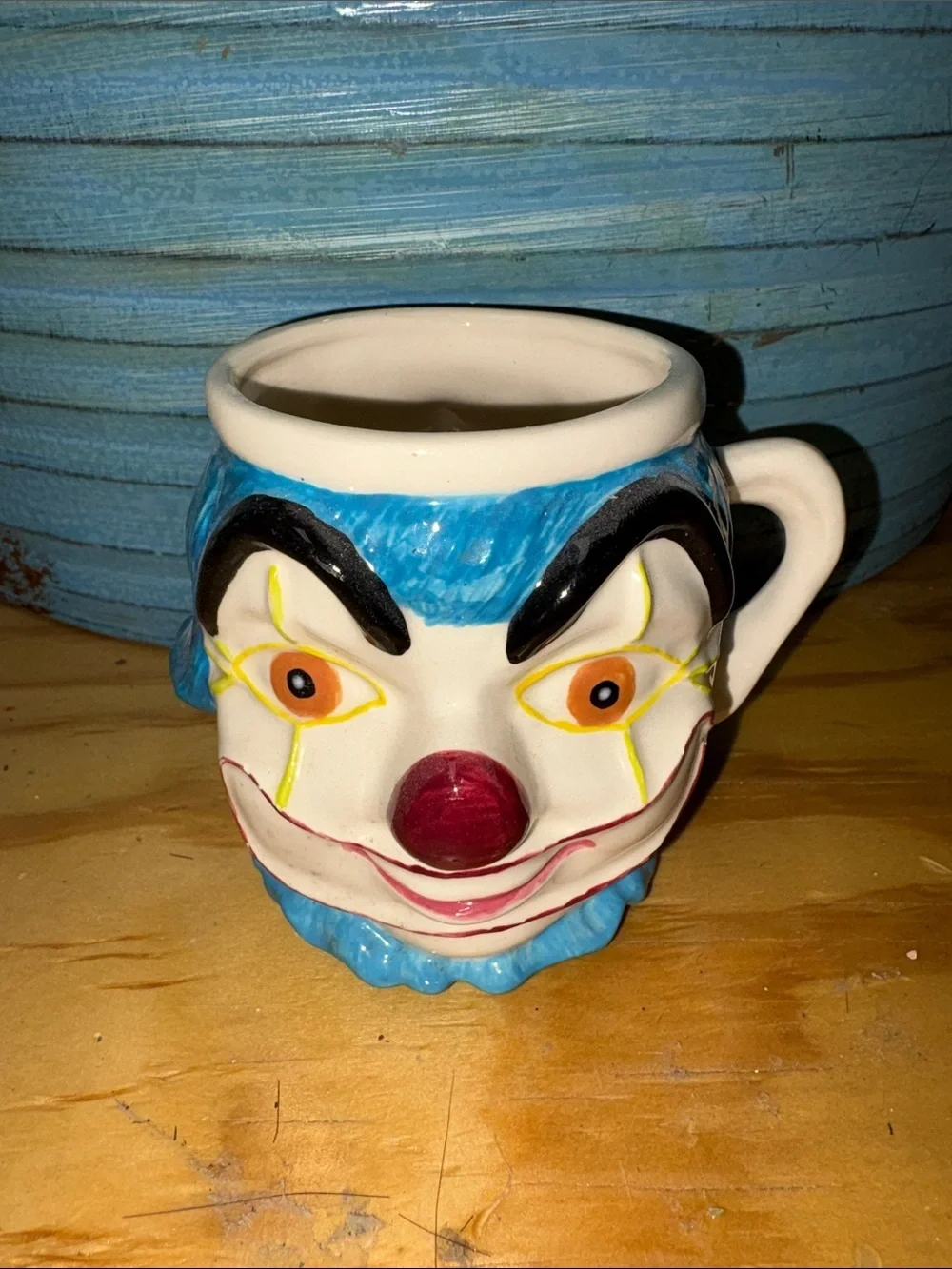 Blue Clown Face Ceramic Coffee Mug - Novelty Drinkware